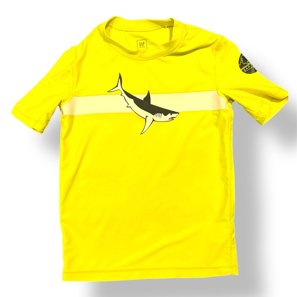 VGUC Gap Kids Neon Yellow Shark Swim Shirt (6/7)